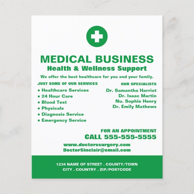 Flyer Símbolo de primeiros socorros, profissional geral, (Frente)