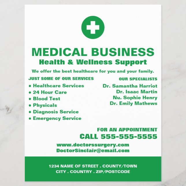 Flyer Símbolo de primeiros socorros, profissional geral, (Frente)