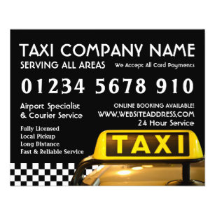 Flyer Símbolo de táxi amarelo com publicidade de lista d