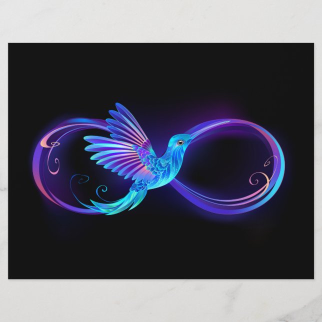 Flyer Símbolo Neon Infinity com Hummingbird brilhante (Frente)