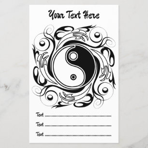 Flyer Símbolo Yin & Yang Preto e Branco Estilo Tatuagem