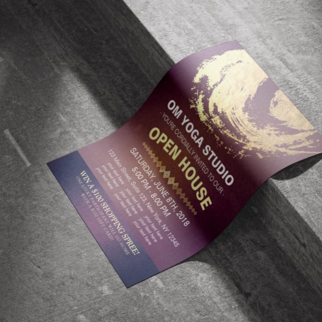 Flyer Símbolo ZEN de folha de ouro roxa do YOGA Studio O (Criador carregado)