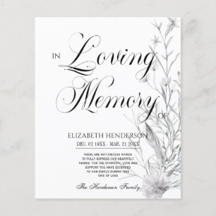 Flyer Simpatia orçamental Floral Em Memória Adorável.