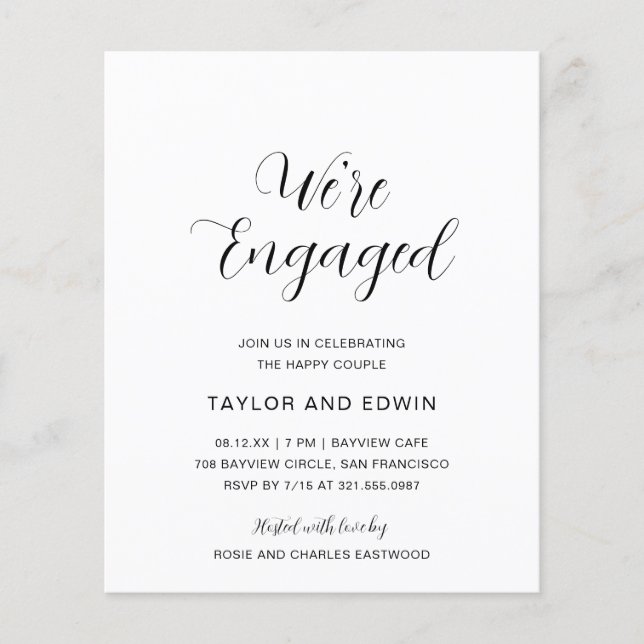 Flyer Simple Modern Budget Engagement Party Invitation (Frente)