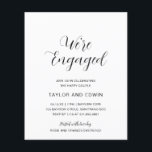 Flyer Simple Modern Budget Engagement Party Invitation<br><div class="desc">Contemporary black and white budget engagement party invitation flyer featuring a simple and minimalist layout with "We're Engaged" in an elegant calligraphy script.  A modern design that goes well with any style of engagement party.  PLEASE NOTE: These do not include envelopes.</div>