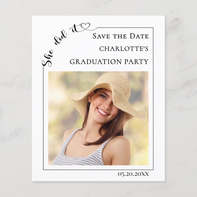 Flyer Simple photo budget Graduation Save the Date (Frente)