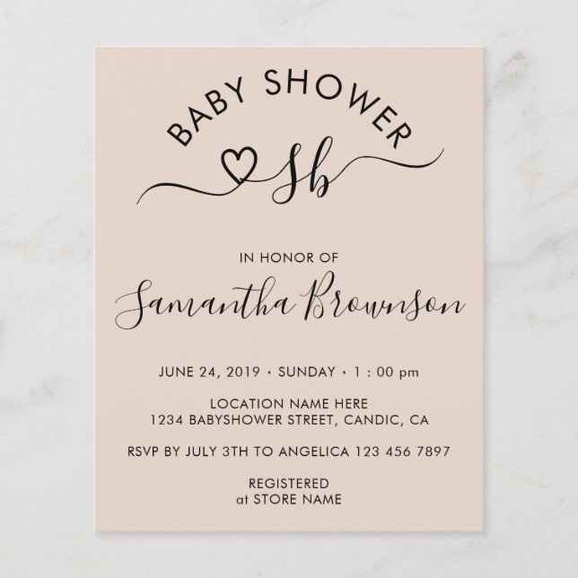 Flyer Simples Baby Blush Pink Monograma - Letra Heart (Frente)