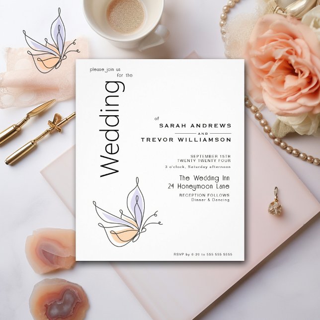 Flyer Simples borboleta branca coral e violeta (Criador carregado)