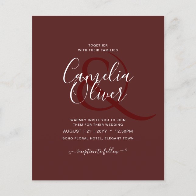 Flyer Simples Casamento Monocromático da Burgundy do ORÇ (Frente)