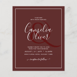 Flyer Simples Casamento Monocromático da Burgundy do ORÇ