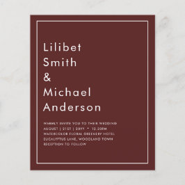 Flyer Simples Casamento Monocromático da Burgundy do ORÇ