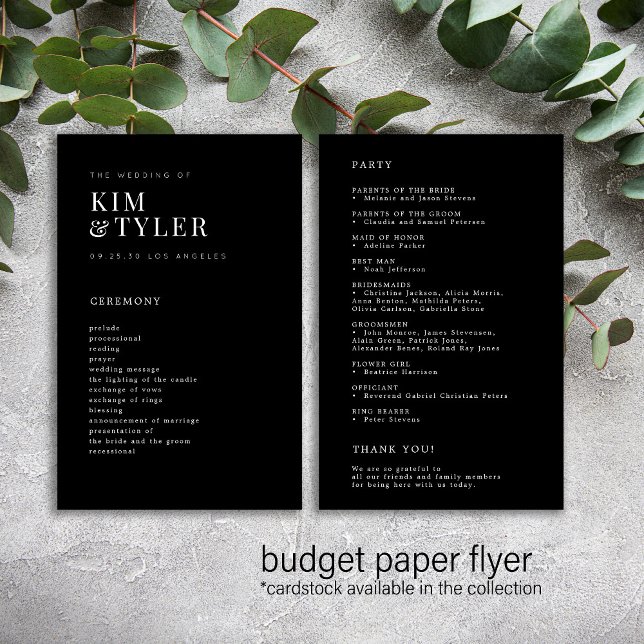 Flyer Simples e elegante programa de casamento negro (Criador carregado)