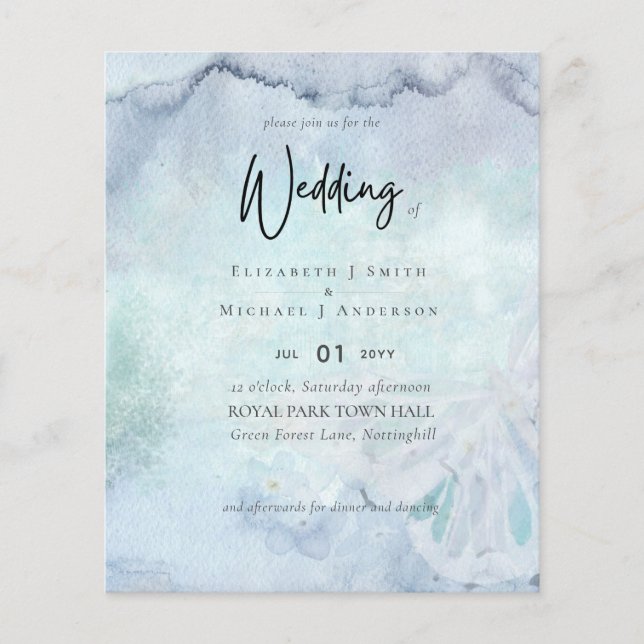 Flyer Simples Elegância Dusty Azul Moderno Casamento F (Frente)
