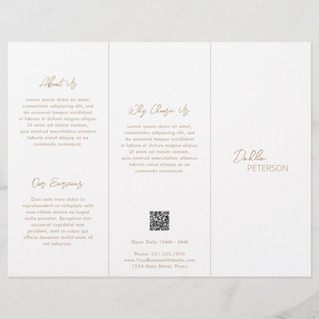 Flyer Simples Elegante Dourado Código QR Contemporâneo M (Frente)