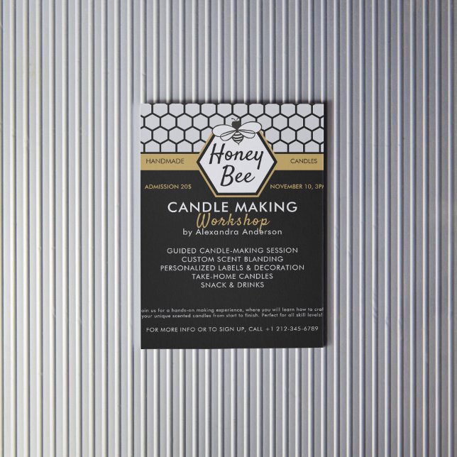 Flyer Simples Honey Bee Honeycomb Black Yellow Workshop (Simple Honey Bee Honeycomb Black Yellow Workshop Flyer)