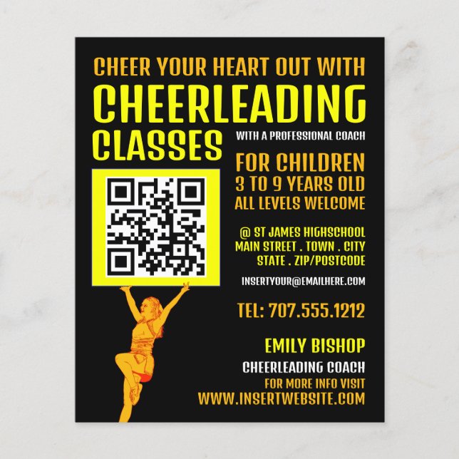 Flyer Sinal de código QR do cheerleader, classes líder d (Frente)