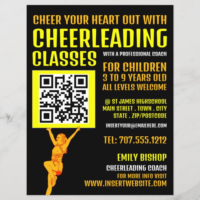 Flyer Sinal de código QR do cheerleader, classes líder d (Frente)