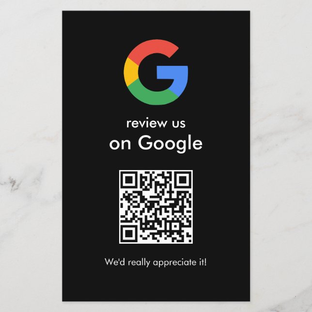 Flyer Sinal de QR Code do Google para Avaliar Negócios M (Frente)