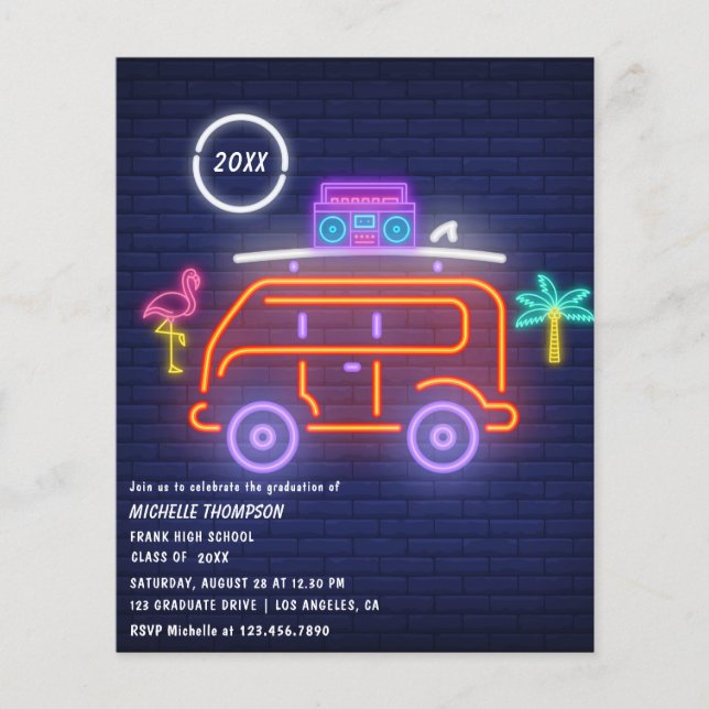 Flyer Sinal Neon Retro Camper Festa de Graduação (Frente)