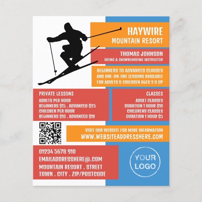 Flyer Skier Silhouette, Lições/Classes de Esqui/Snowboar (Frente)