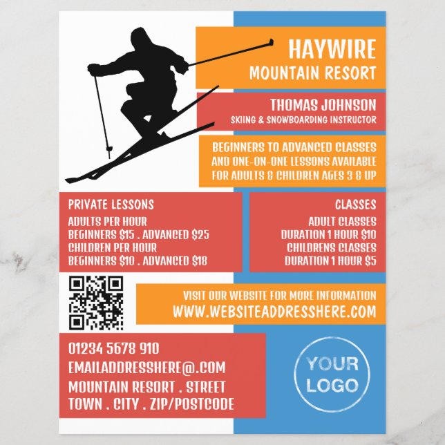 Flyer Skier Silhouette, Lições/Classes de Esqui/Snowboar (Frente)