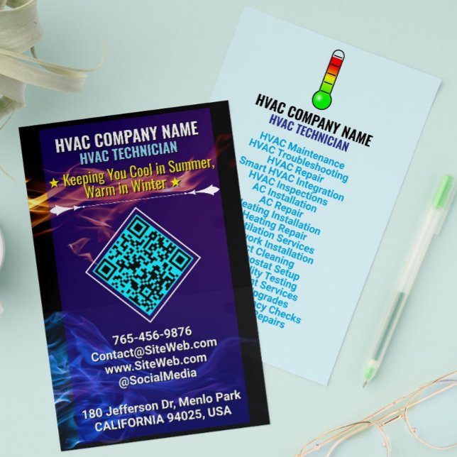 Flyer Slogan, logotipo e código QR | HVAC de aquecimento (Heating & Cooling Businesses
)