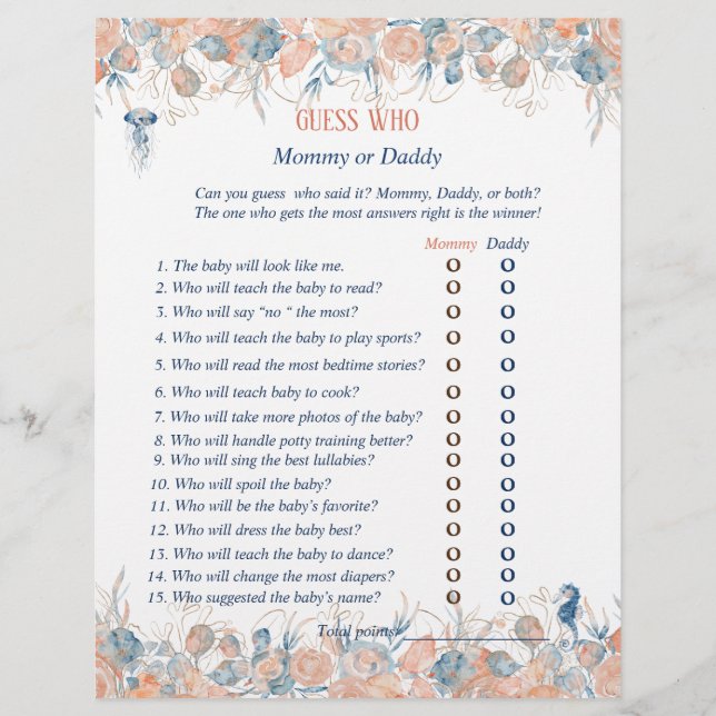 Flyer Sob o Chá de fraldas de Aquarela do Mar (Frente)