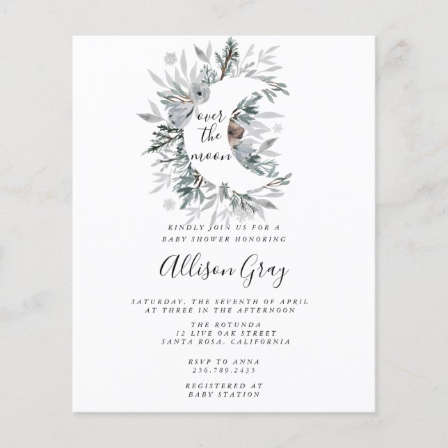 Flyer Sobre o Chá de fraldas da Lua | Orçamento (Frente)