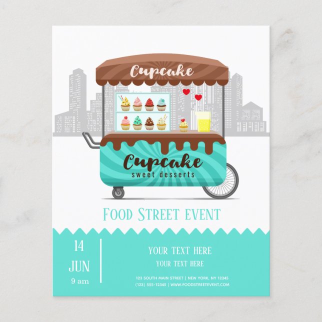 Flyer Sobremesas doces cupcakes de rua comida (Frente)