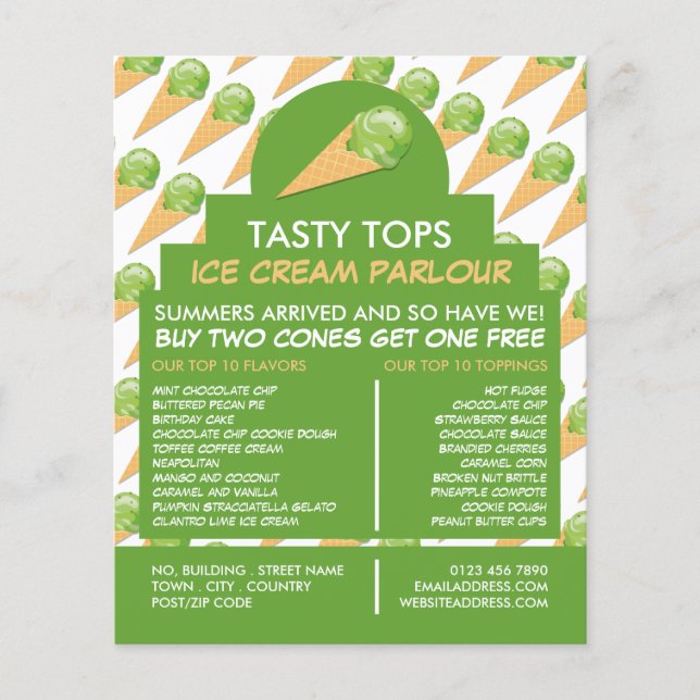 Flyer Sorvete Cones, Sorvete Parlor Publicidade (Frente)