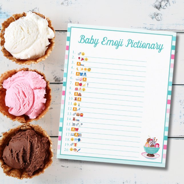 Flyer Sorvete Sundae Chá de fraldas Emoji Pictionary (Criador carregado)