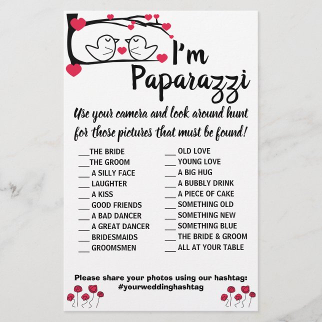 Flyer Sou paparazzi Game Card Love Bird Wedding (Frente)