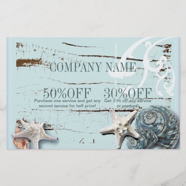 Flyer SPA azul aqua praia madeira estrela-do-mar conchas (Frente)