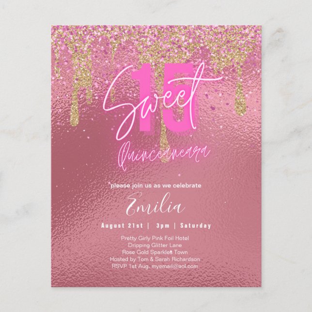 Flyer Sparkles Sweet16 Bonito Girly Pink 16th Birthday (Frente)