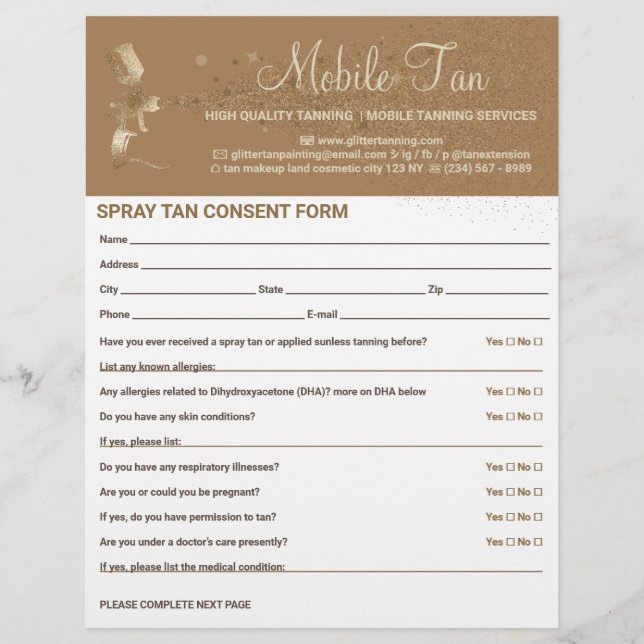Flyer Spray Tan Business Plan Brown Consentient Waiver F (Frente)