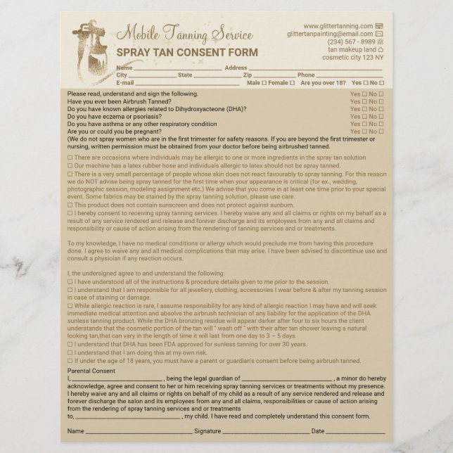 Flyer Spray Tan Liability Waiver Form Beige (Frente)