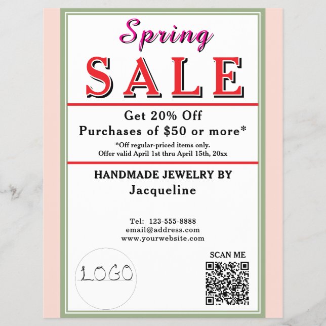 Flyer Spring Sale Blush Pink Sage Green BACKSIDE Heart (Frente)