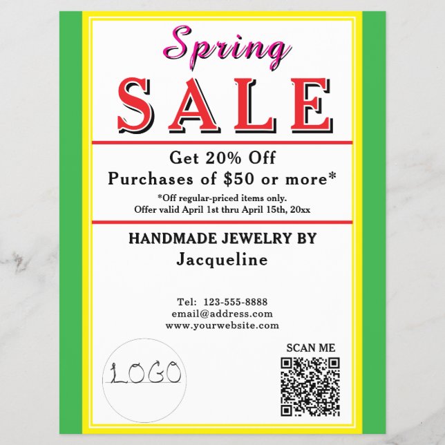 Flyer Spring Sale Jewelry Yellow Green Heart (Frente)