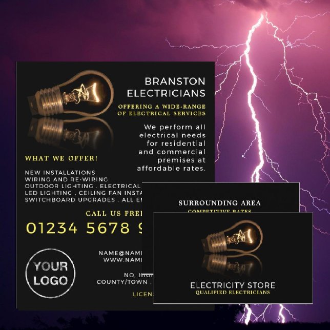Flyer Stylish Lightbulb, Electrician Advertising (Criador carregado)