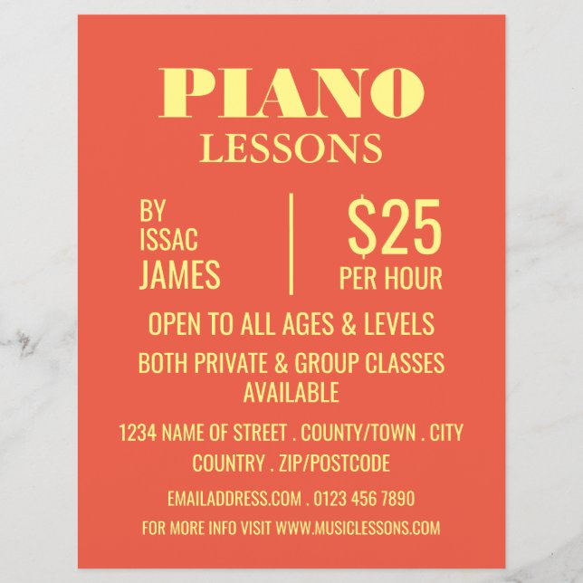 Flyer Stylish Piano Lessons Advertising (Frente)