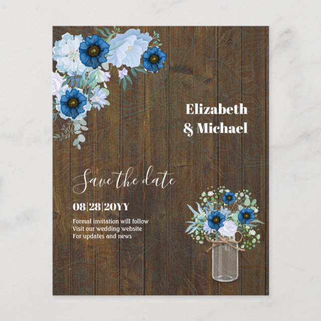 Flyer Sublime Dusty Blue Floral Mason Casamento (Frente)