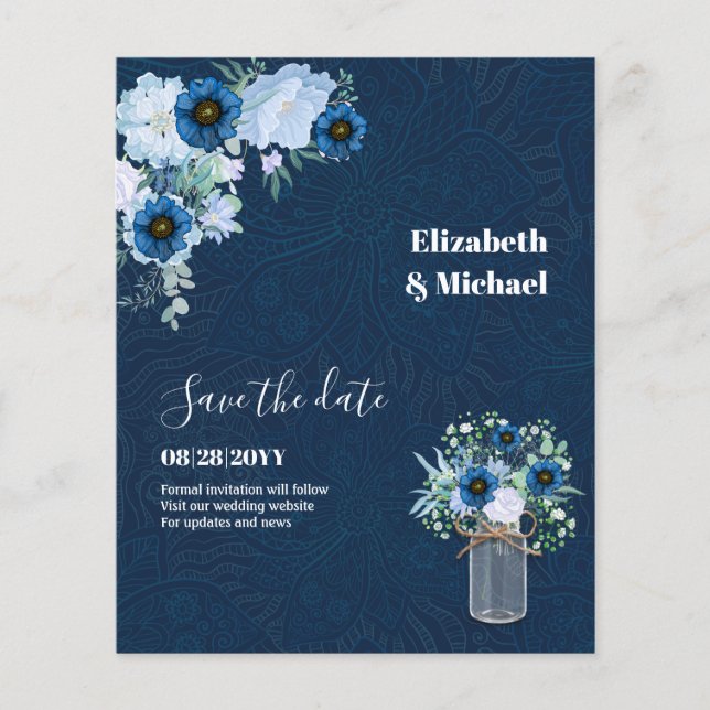 Flyer Sublime Dusty Blue Floral Mason Casamento (Frente)