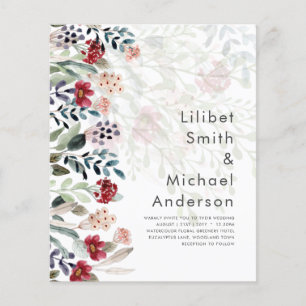 Flyer Sublime Flores Selvagens Azuis Burgundy Casamento 