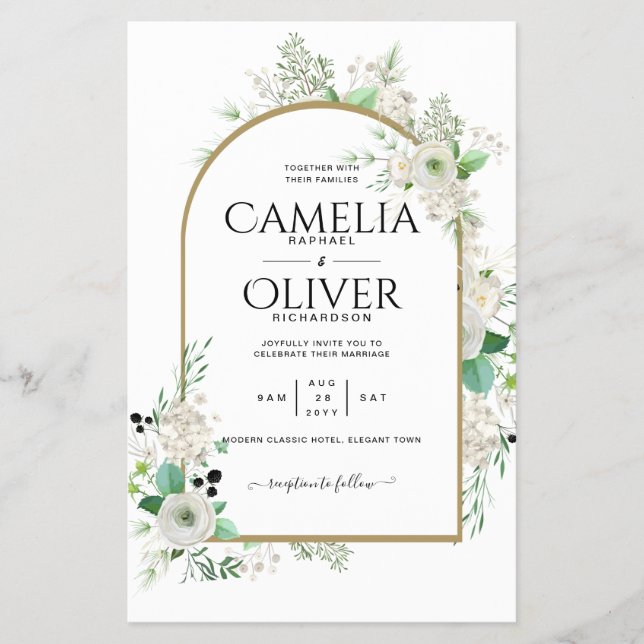 Flyer Summer White Roses Emerald Sage Greenerding WEDDIN (Frente)