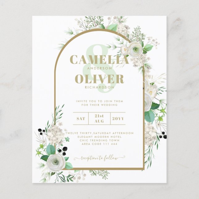 Flyer Summer White Roses Emerald Sage Greenerding WEDDIN (Frente)