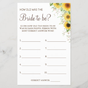 Flyer Sunflower Adivinha quantos anos ela tinha no cartã