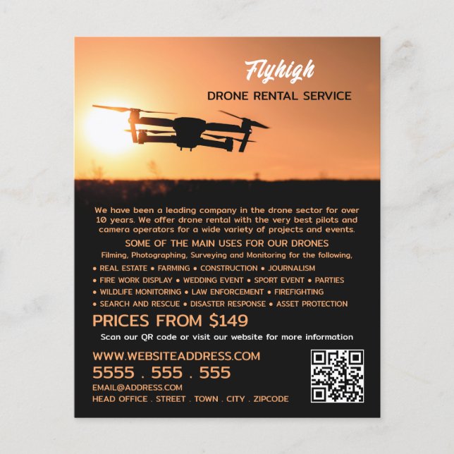 Flyer Sunset Drone Silhouette, Empresa de Aluguer de Dro (Frente)