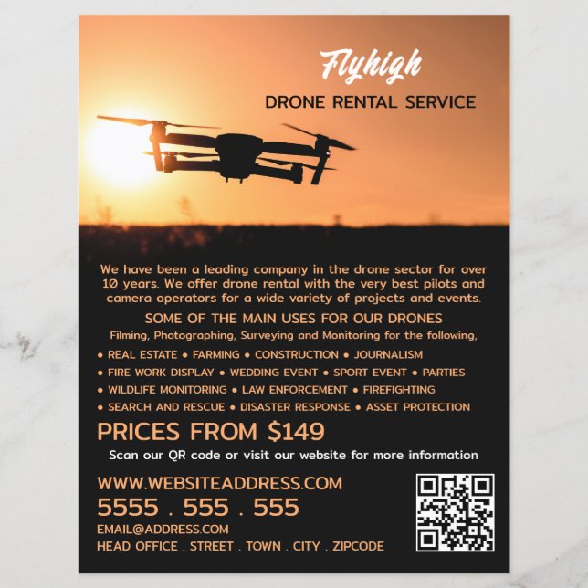 Flyer Sunset Drone Silhouette, Empresa de Aluguer de Dro (Frente)