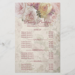 Flyer Tabela de preços da flor do creme do boutique da