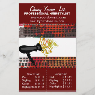 Flyer Tabela de preços do cabeleireiro do Hairstylist d
